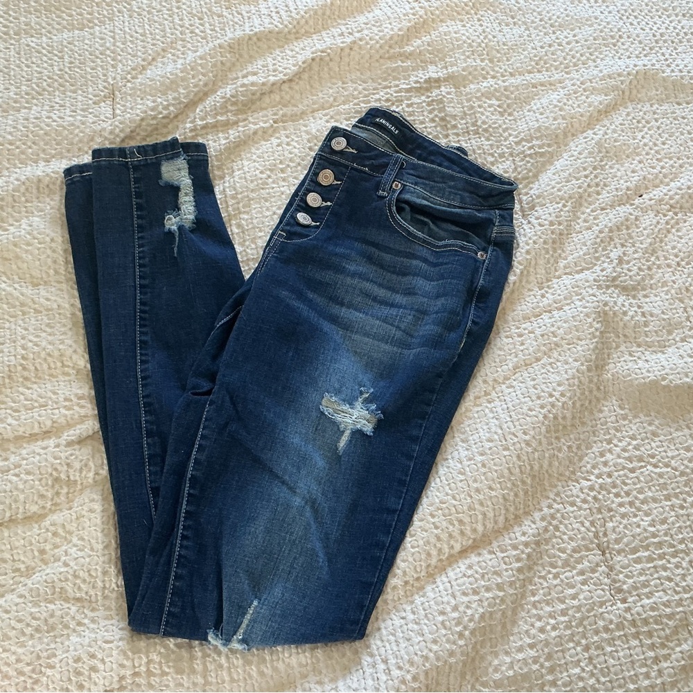 Classic Dark Blue Distressed Skinny Jeans